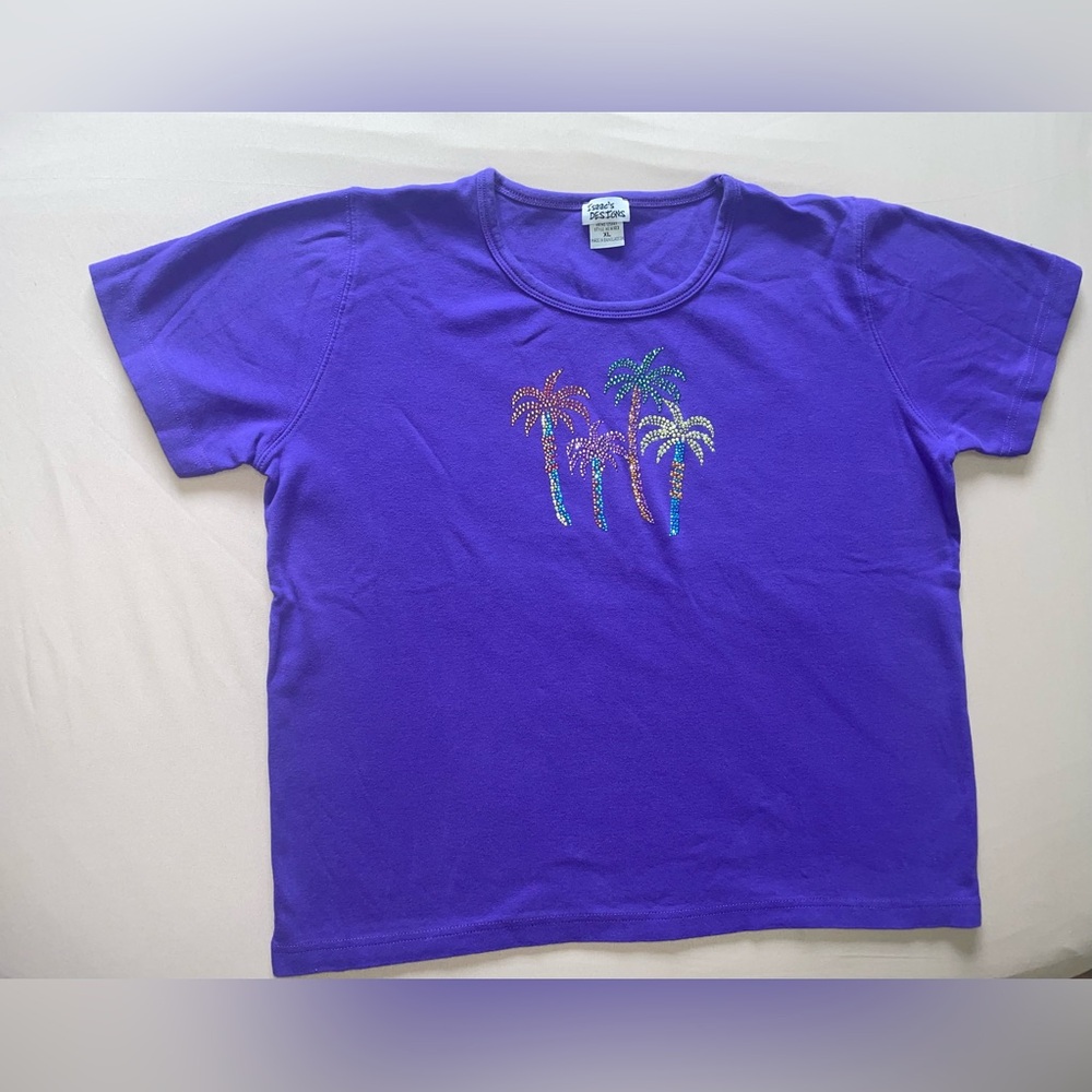 Purple Short Sleeve Tee with Metallic Palm Design